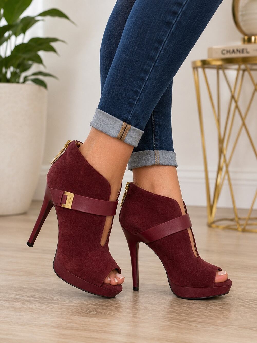 Michael Kors Guiliana Burgundy Suede Platform Heels 9